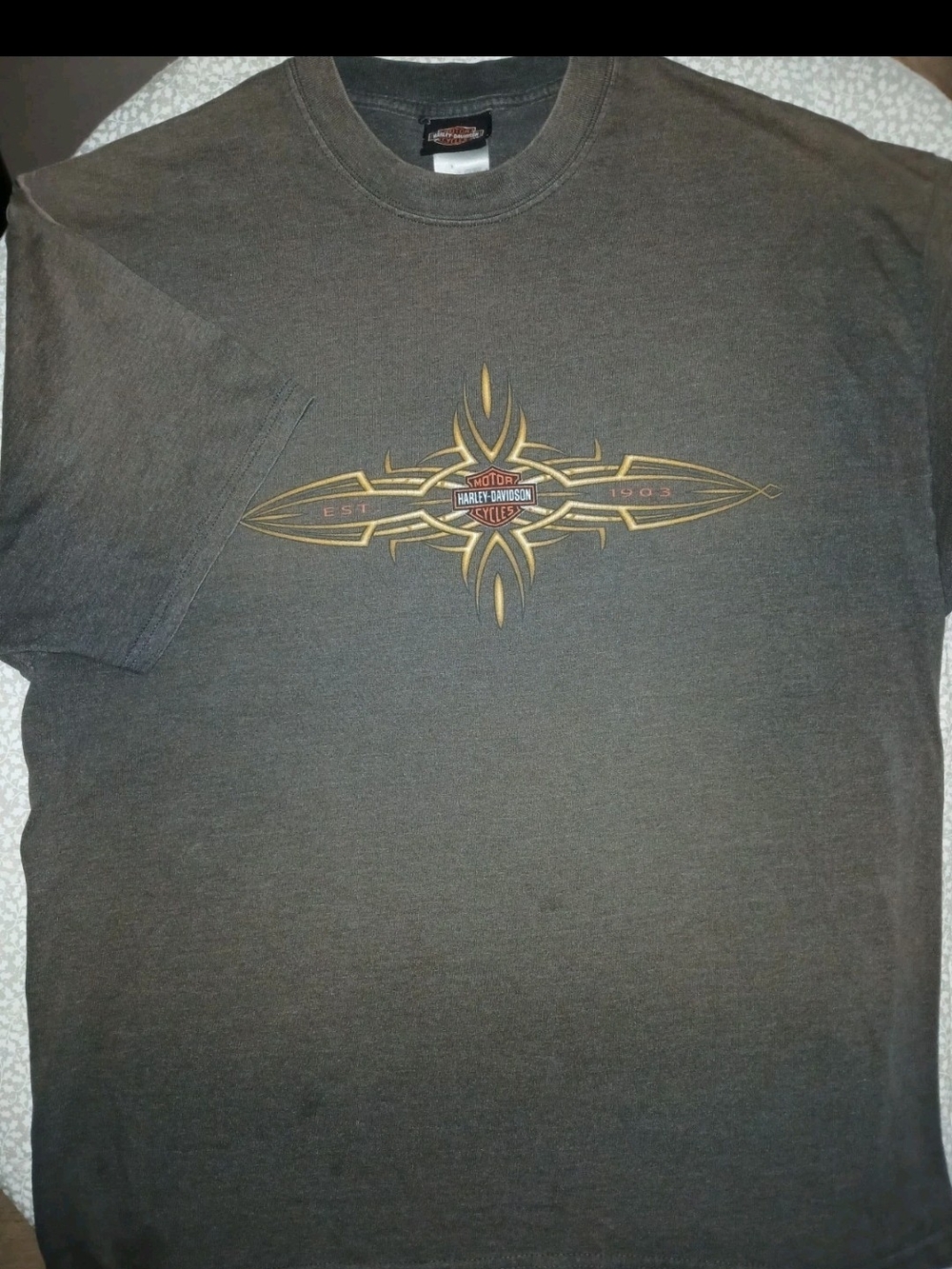 Harley-Davidson Mens Ombre Brown Graphic Short Sleeve Tee with Gold Accent